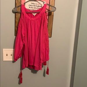 crown & ivy petite pink fringe shirt